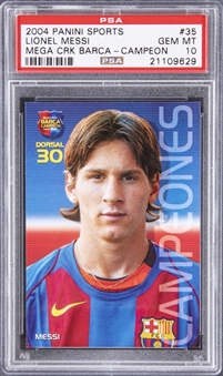 2004-05 Panini Sports Megacracks Barca Campeon "Campeones" #35 Lionel Messi Rookie Card - PSA GEM MT 10